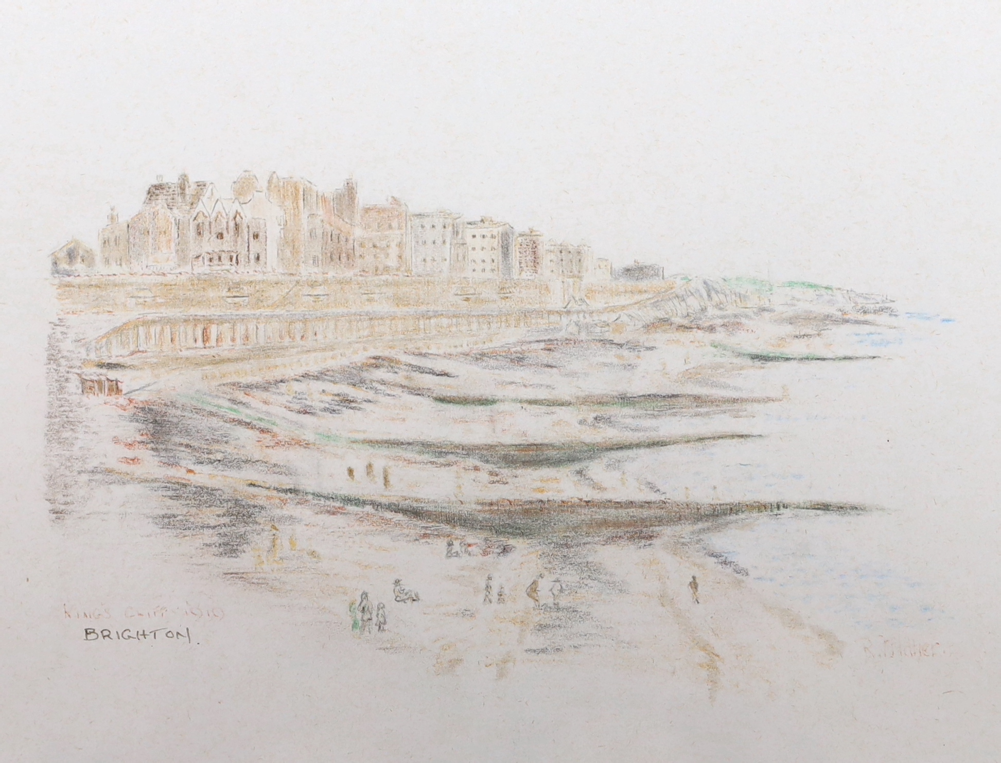 R. Maher (20th. C), set of six crayon and pencil sketches, Brighton views including West Pier and Black Rock, some signed and inscribed, each 24 x 19cm